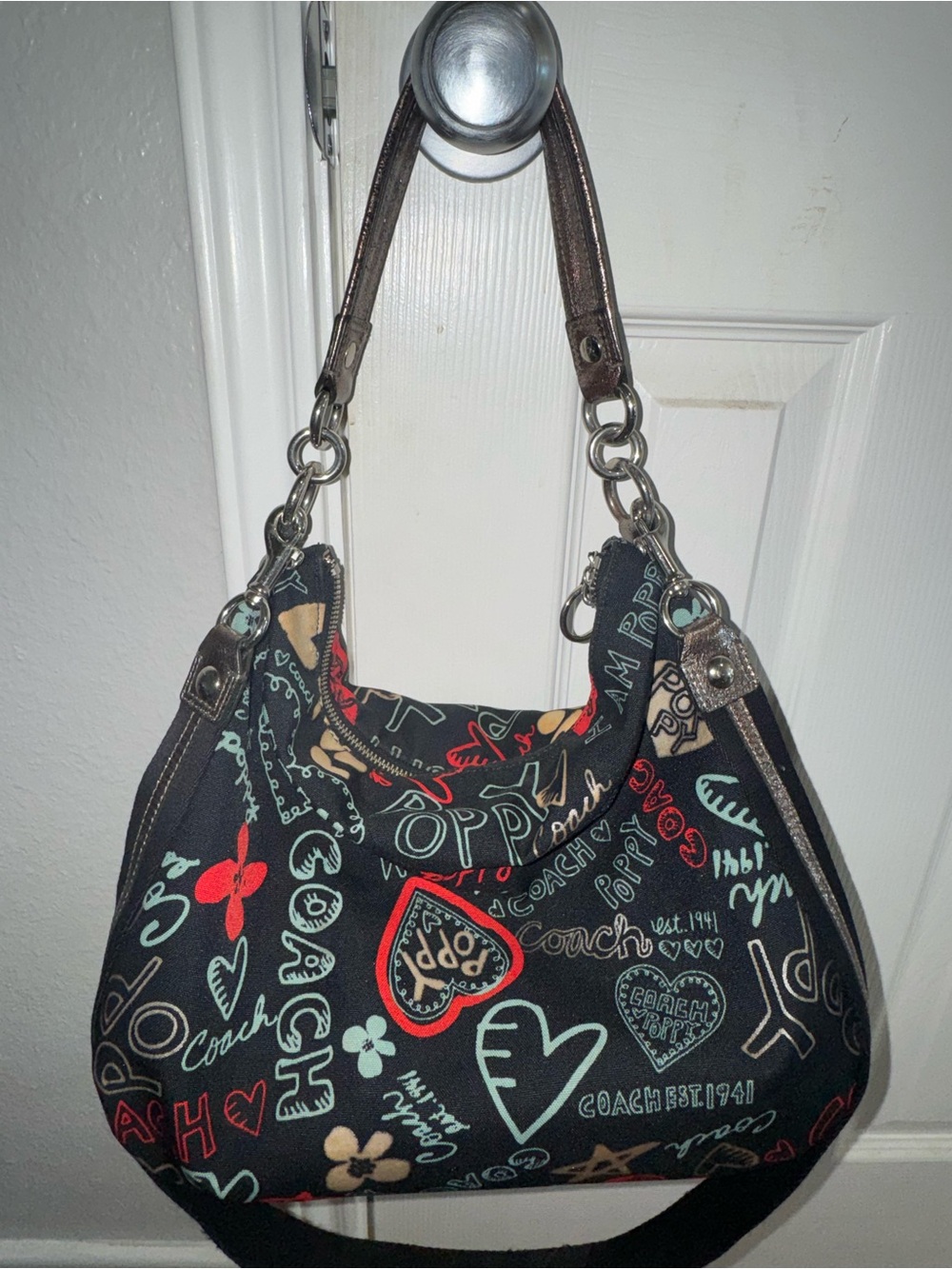 Coach Black Multi Poppy Heart Print Crossbody Bag - Picture 4 of 7
